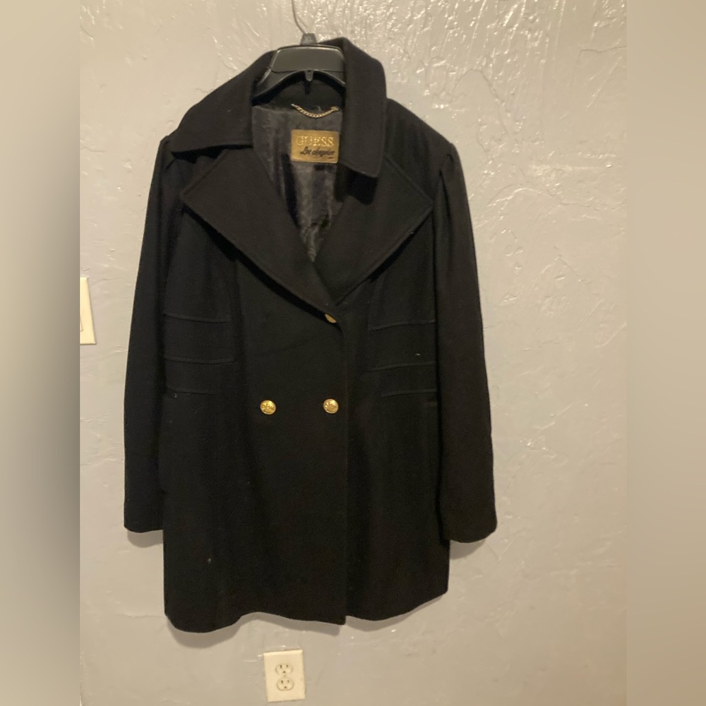 Guess Black Retro Wool Blend Double Breasted Peacoat Women’s XL‎
